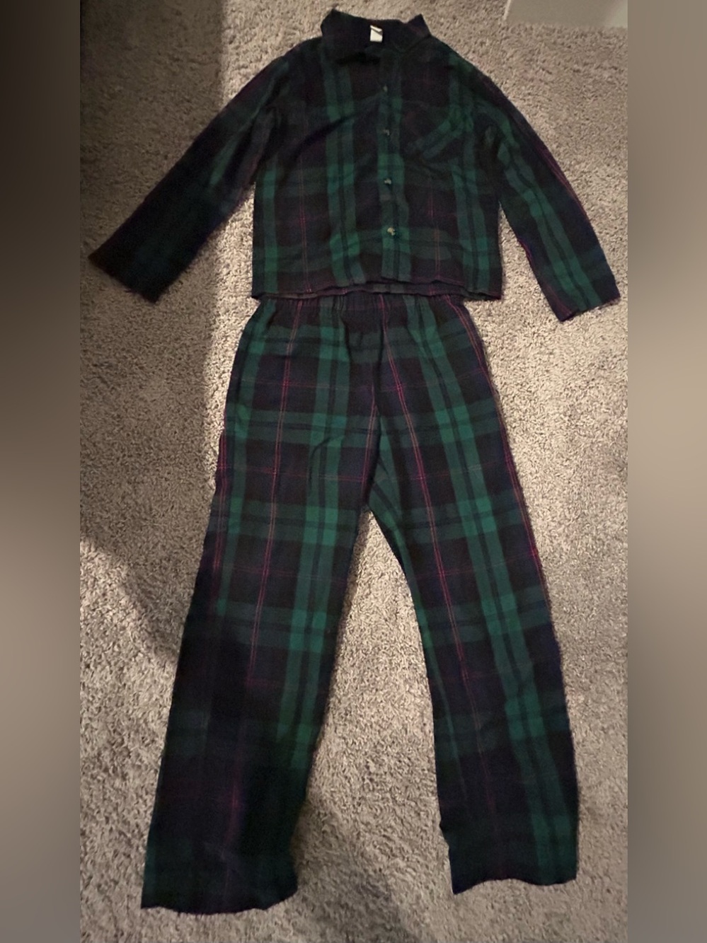 Old Navy Green and Black Plaid Kids Pajama Set unisex